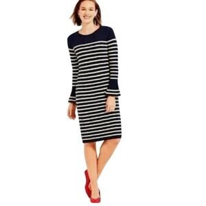 TALBOTS BlueWhite Striped Bell Sleeve Wool Blend Dress MSRP $139 EUC LARGE